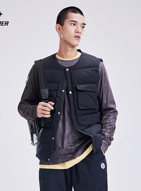 准者奥莱店连帽羽绒马甲薄款篮球运动侧边开叉春季白鸭绒保暖外套