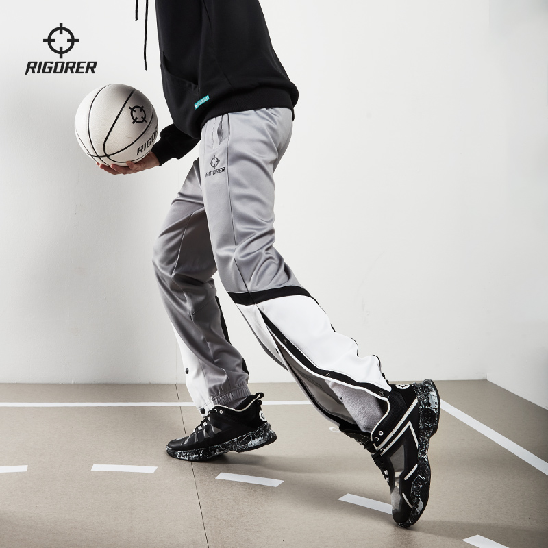 准者2021新款针织长裤男篮球跑步训练健身排扣裤撞色束脚运动长裤