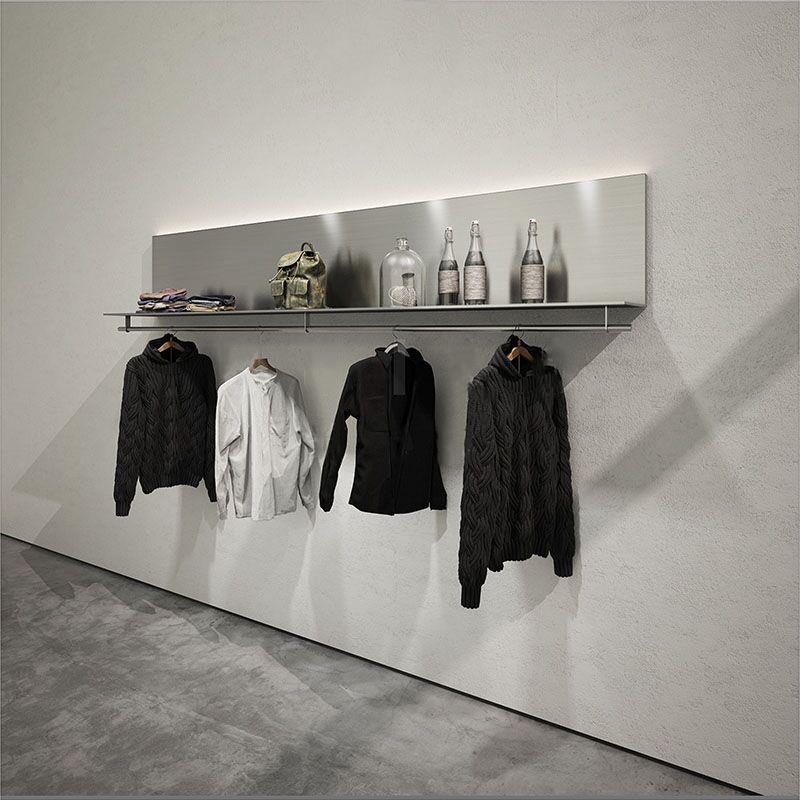 简约服装店展示架轻奢上墙男女装店壁挂式衣架银色铁艺货架新款式