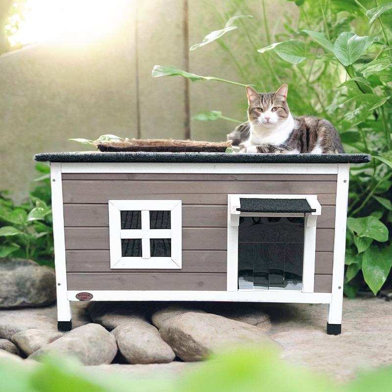 猫屋户外流浪猫窝防雨防寒猫房子躲避窝封闭式木制猫笼室外猫别墅