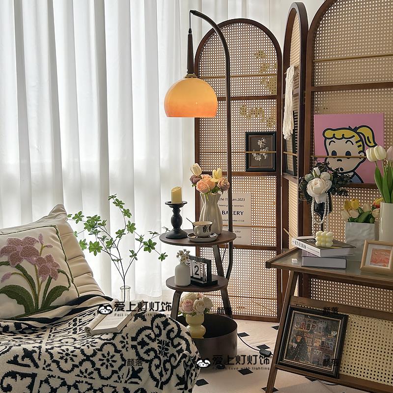 中古风落地灯置物架一体法式复古卧室床头柜台灯客厅沙发旁氛围感
