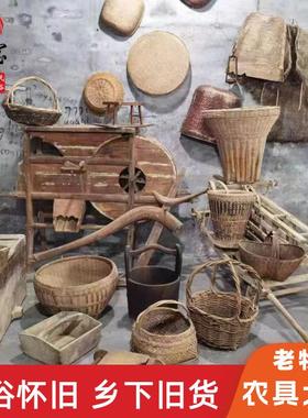 民俗怀旧老物件老木犁风车老农具木耙木桶复古农耕影视道具摆件