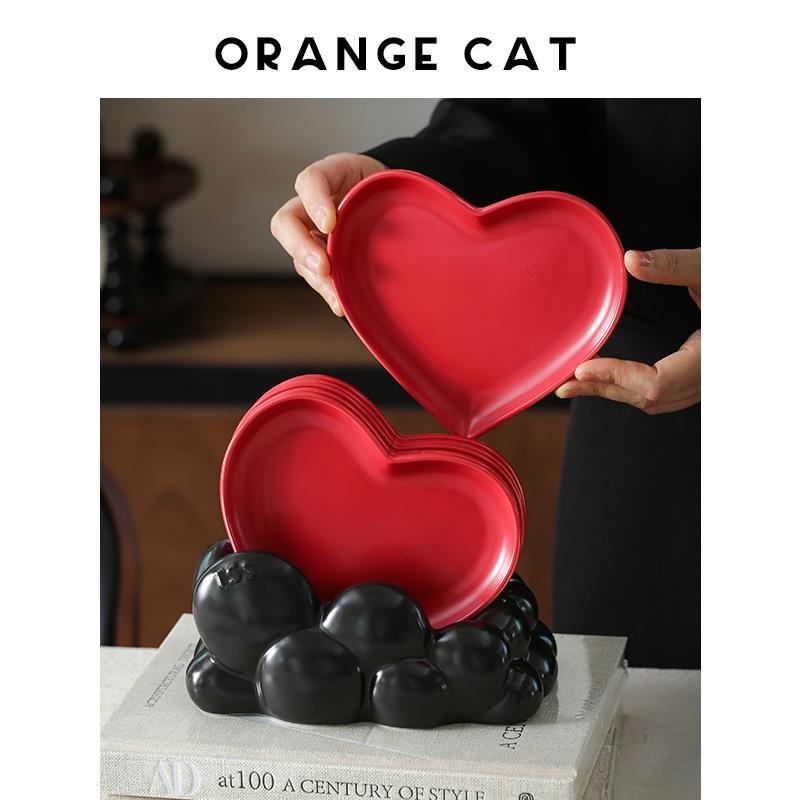 ORANGE CAT爱心盘子套装骨碟家用高档陶瓷吐骨碟甜品盘小碟子精致