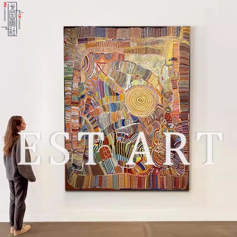 聚财中古风客厅装饰画抽象小众艺术落地画多巴胺高级轻奢大气挂画