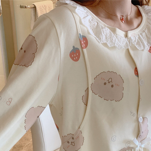 春秋季纯棉长袖孕妇n睡衣女夏可爱产后月子服哺乳薄款产妇喂奶套