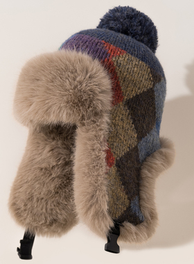 加绒加厚针织雷锋帽女毛绒冬季保暖毛线护耳帽东北帽防寒百搭复古