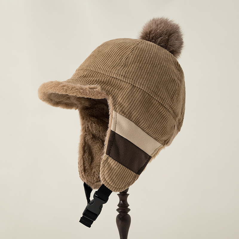 兔毛球护耳帽女鸭舌雷锋帽秋冬