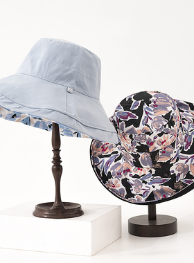 双面可戴花卉大檐渔夫帽女春夏遮阳帽防紫外线太阳帽韩版百搭早春