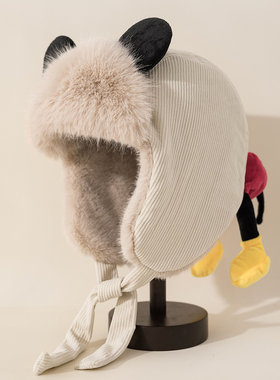 可爱立体卡通雷锋帽女生加绒加厚冬季防寒保暖骑车防风帽东北旅游