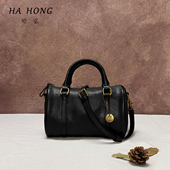 头层牛皮波士顿包包日常斜挎包复古大气简约简约手提单肩包包女款