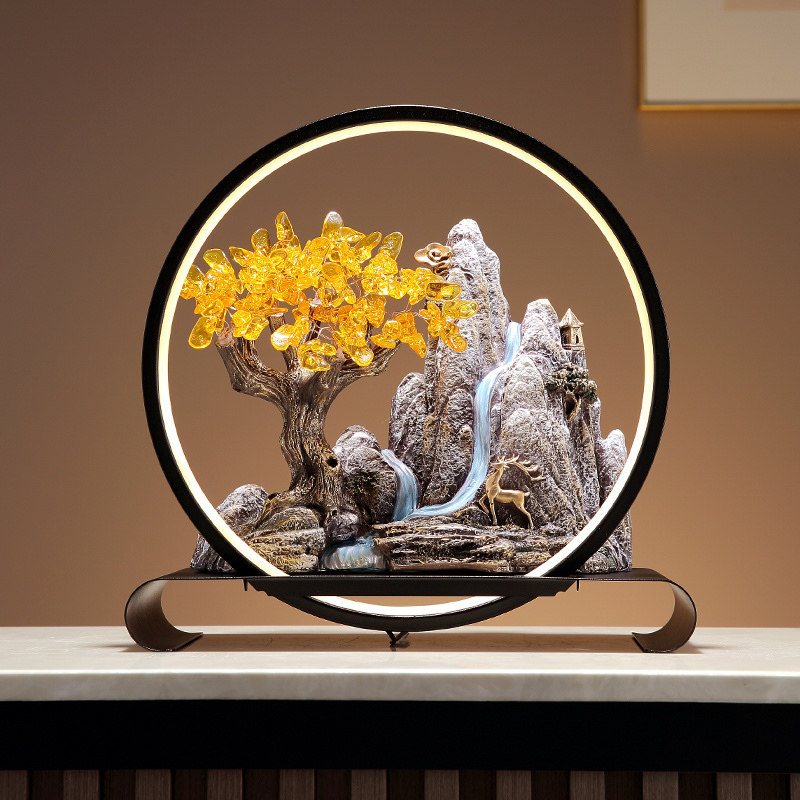 新中式假山高山流水发财树摆件客厅玄关酒柜电视机柜办公室装饰品