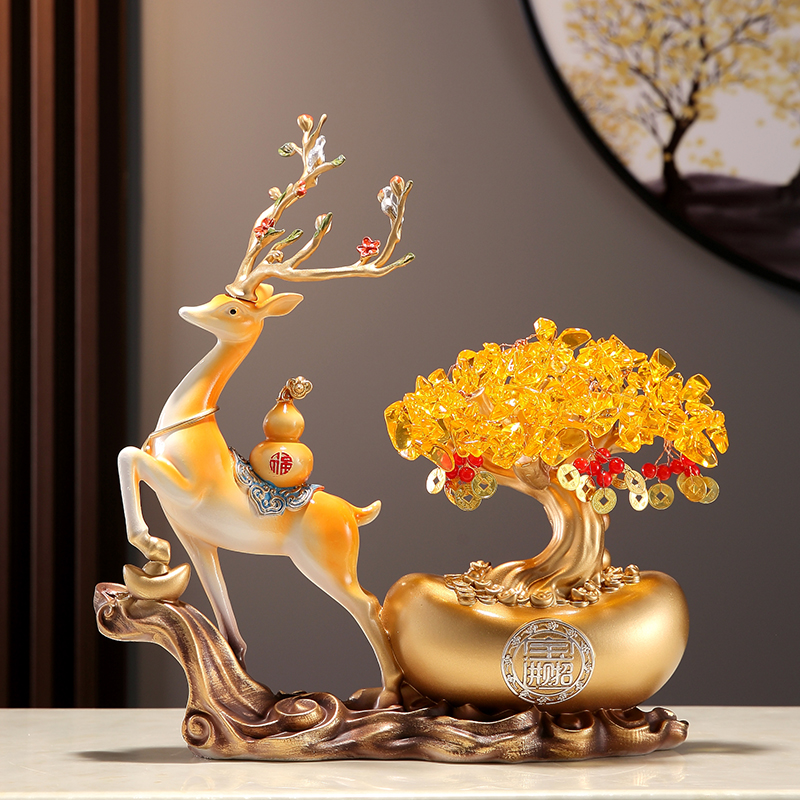 蒂丝尼小鹿载元宝桌面装饰摆件