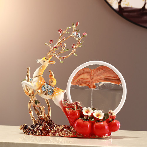 创意流沙画招财鹿摆件客厅玄关电视柜酒柜柿子装饰品沙漏乔迁新居
