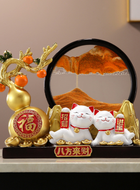 新中式招财猫福禄摆件客厅玄关酒柜电视柜办公室装饰品乔迁礼物