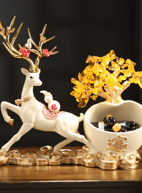 树脂收纳中式电视柜装饰摆件麋鹿