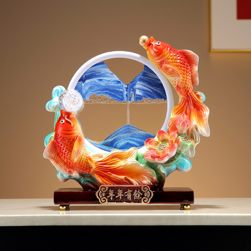 新中式年年有余流沙画创意摆件客厅酒柜电视柜玄关柜乔迁搬家礼物