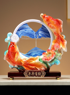 新中式年年有余流沙画创意摆件客厅酒柜电视柜玄关柜乔迁搬家礼物