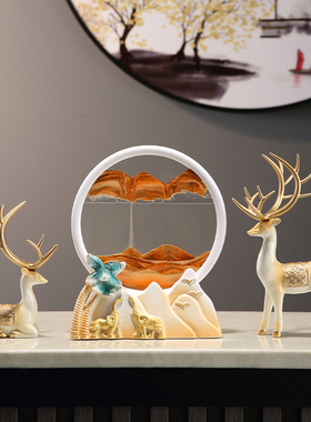 创意流沙画摆件鹿三件套电视柜酒柜乔迁新居结婚礼物新中式装饰品