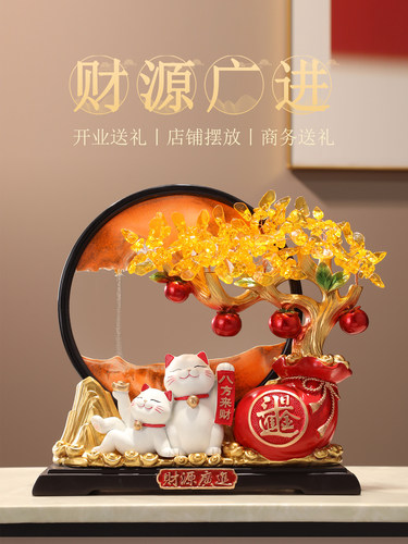 发财树流沙画招财猫摆件店铺前台开业礼物装饰品客厅乔迁新居礼品