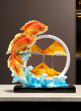 新中式年年有余金鱼摆件客厅玄关电视柜流沙画装饰工艺品乔迁礼物