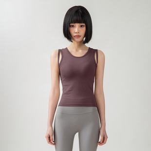 一体式运动内衣女长款防震跑步无袖健身上衣速干瑜伽服背心显瘦新