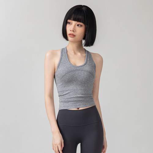 LU同款固定杯瑜伽背心带胸垫运动跑步健身防震长款美背可外穿女