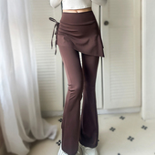 瑜伽裙裤 假两件 紧身裤 女高腰提臀健身微喇裤 跑步训练高弹运动长裤