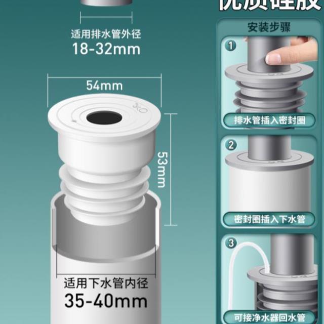 下水管道防返臭神器密封塞厨房洗衣机排水管5075通用密封圈封口盖