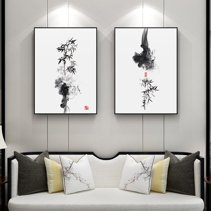 水墨竹子图挂画新中式禅意图简约客厅装饰画玄关风水招财墙面壁画