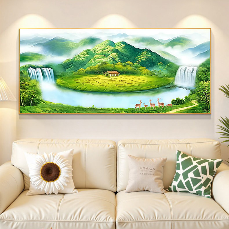 壁画日照装饰画背景墙金山聚宝盆沙发大气客厅风景画挂画高档山水