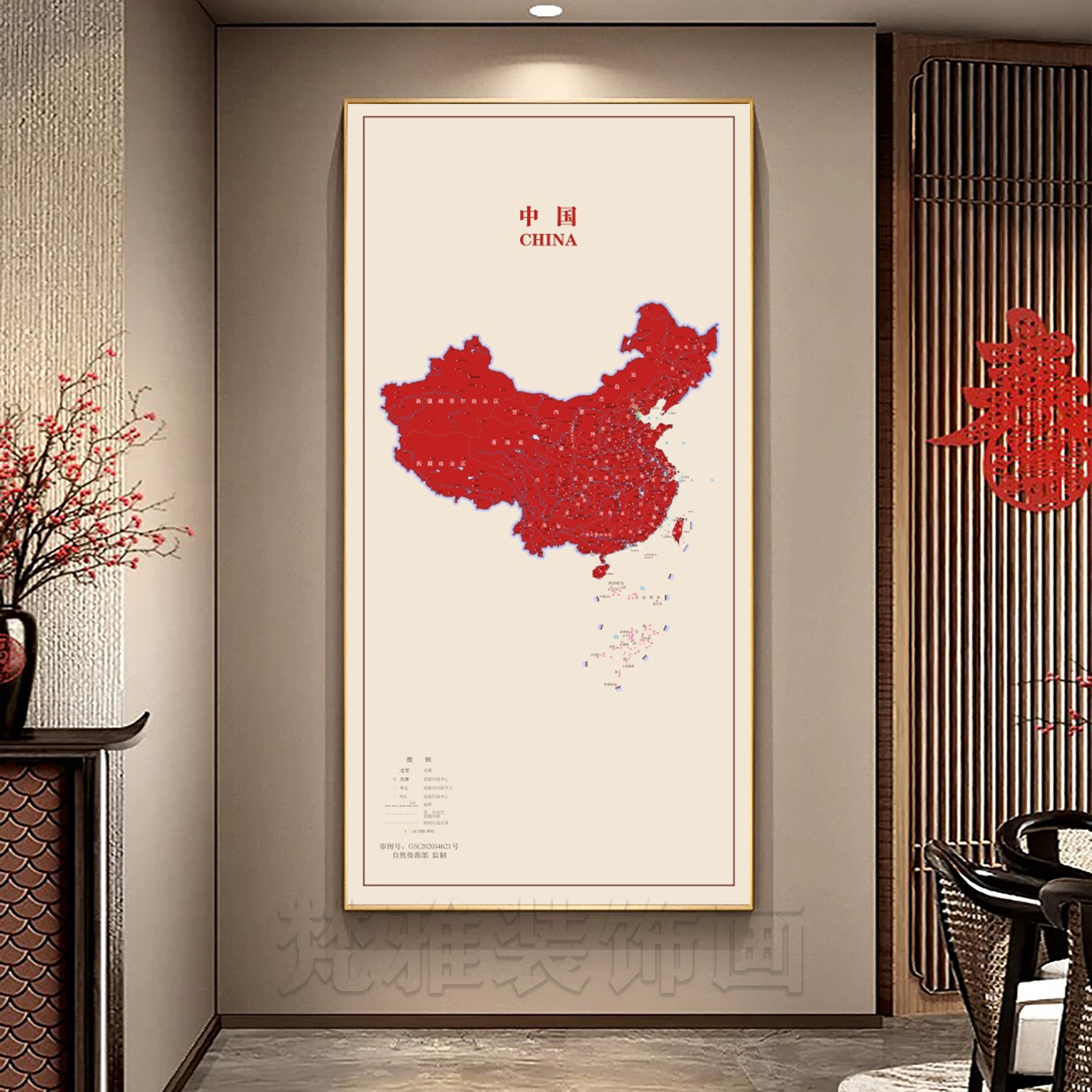 中国红地图装饰画爱国革命党主题现代装饰画