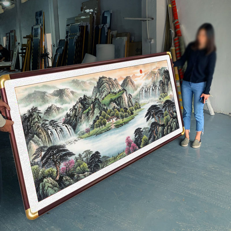 聚宝盆旭日东升办公室字画沙发背景墙画装饰山水风景客厅挂画国画
