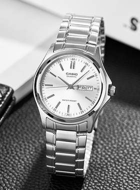 卡西欧男表Casio商务石英男士手表钢带防水带日历星期款海外直邮