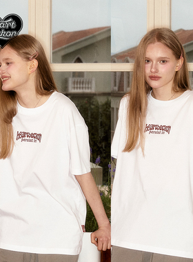 HEARTBECKON原创设计【品牌LOGO】印花纯棉短袖男女款宽松圆领T恤