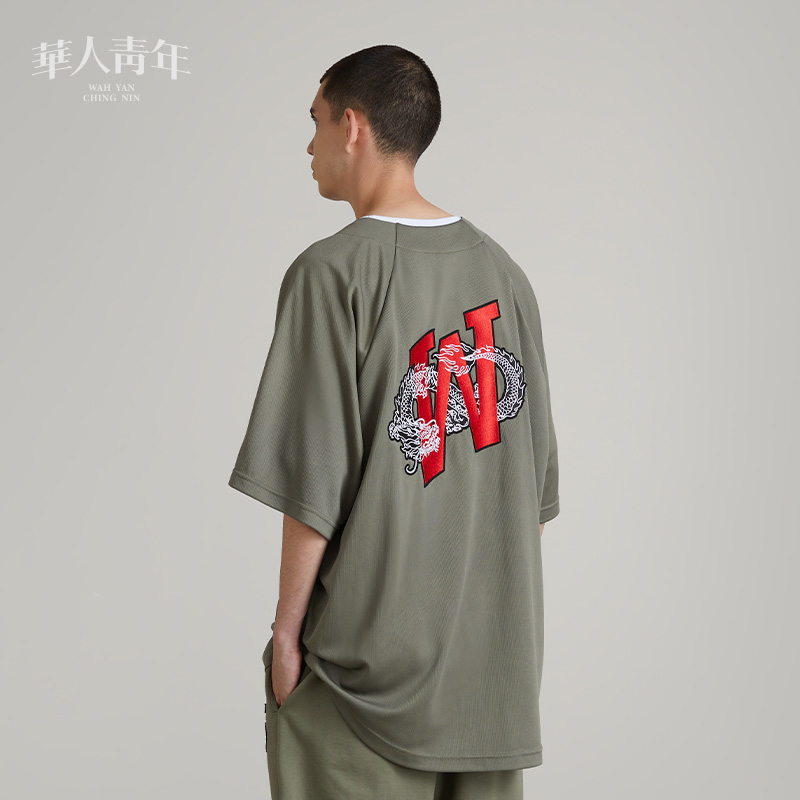 华人青年情侣潮牌短袖棒球衫