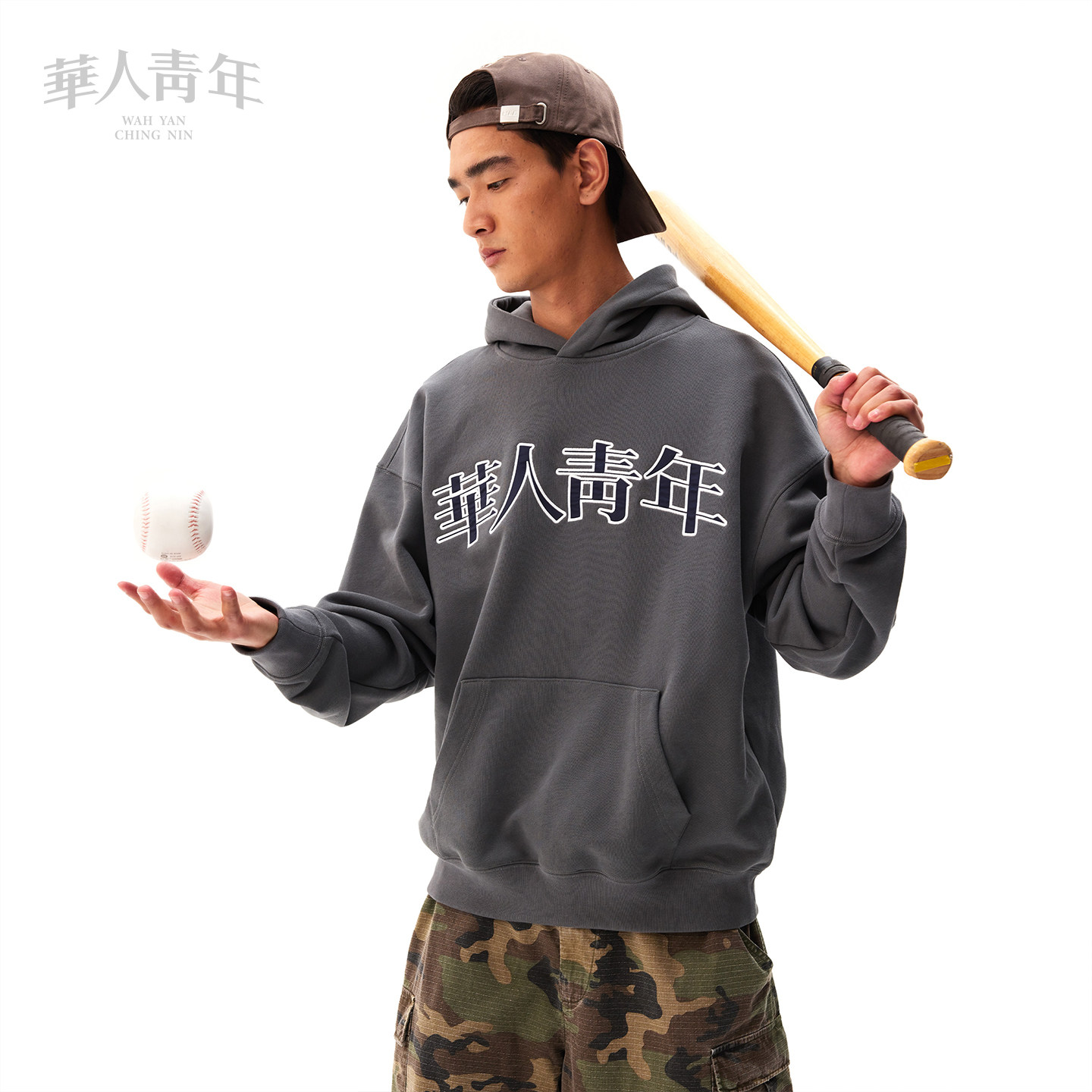华人青年2026新款帽衫纯棉贴布绣经典连帽卫衣男女同款内搭上衣
