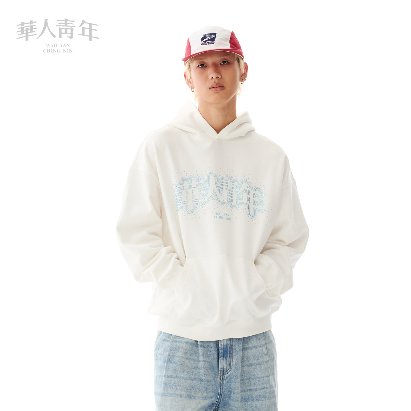 华人青年秋冬新款镂空烫钻加绒连帽卫衣校园情侣休闲抗菌保暖帽衫