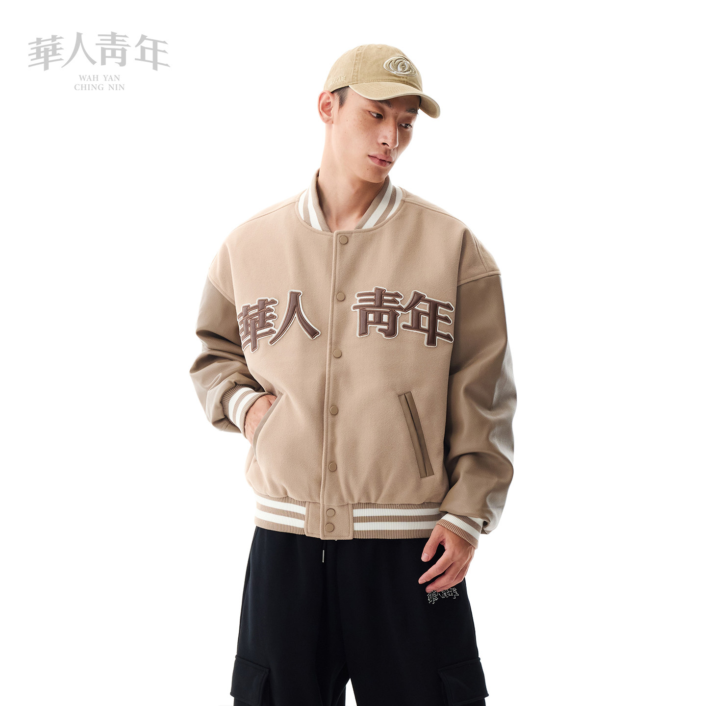 华人青年贴皮logo棒球服男重工拼接夹棉夹克外套街头情侣休闲上衣