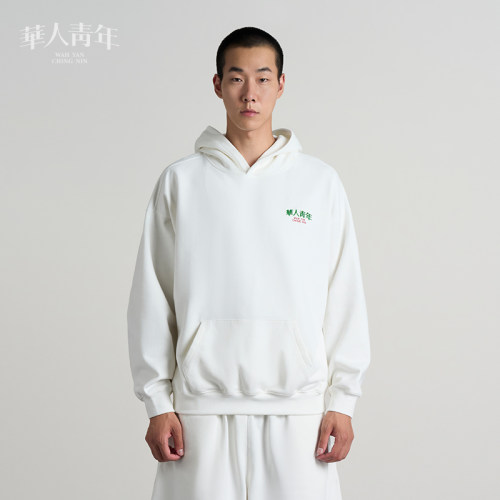 华人青年刺绣小logo连帽卫衣