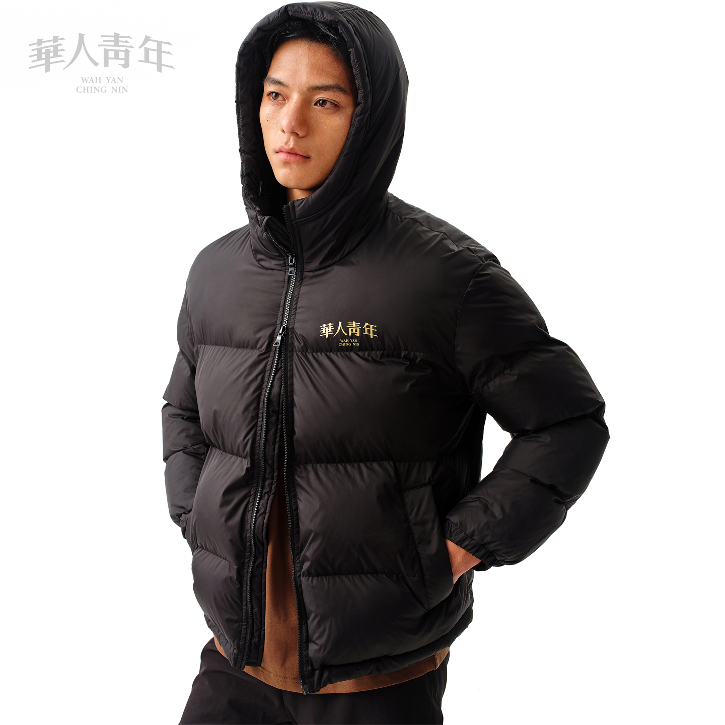 华人青年秋冬新款印花连帽棉服男女同款宽松休闲外套棉衣