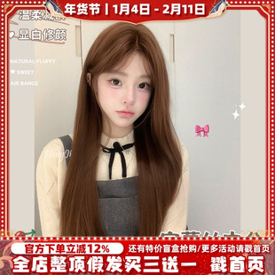 哼唧假发女日常网长直发一字前蕾丝中分新款自然全头套