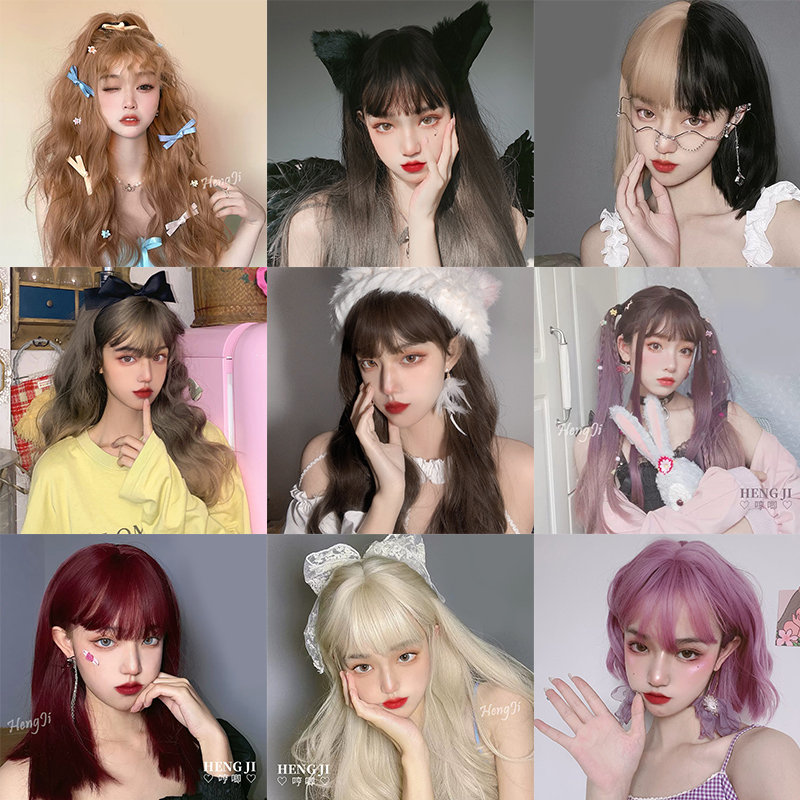 哼唧全头套式渐变仿真人长卷发