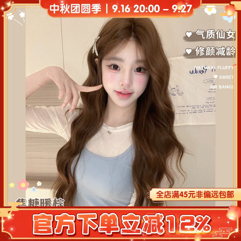 哼唧假发长卷发女lolita日常网红中分前额一字蕾丝自然全头套图片