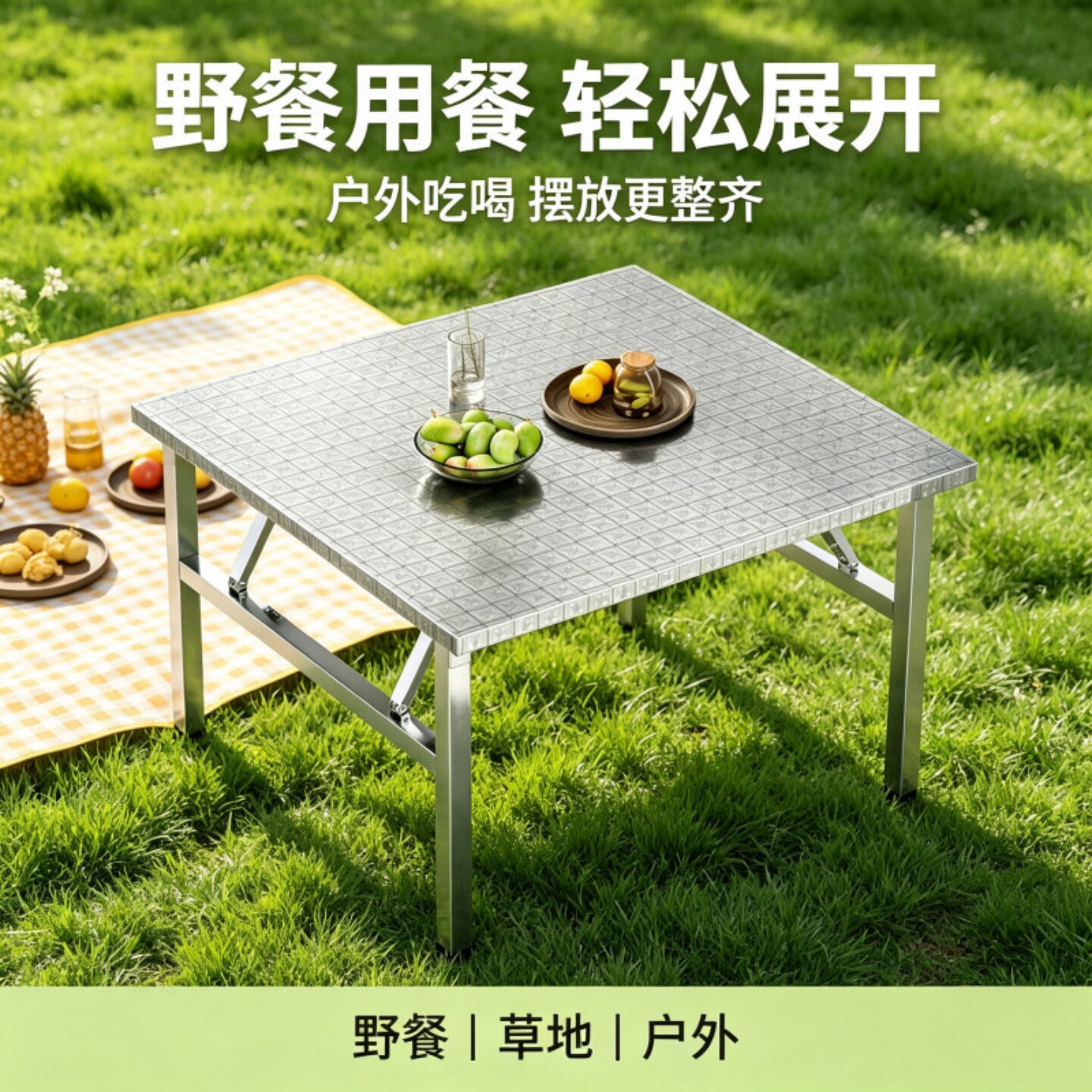 家用不锈钢折叠桌小方桌地摊餐饮桌夜市烧烤桌大排档摆摊桌吃饭桌