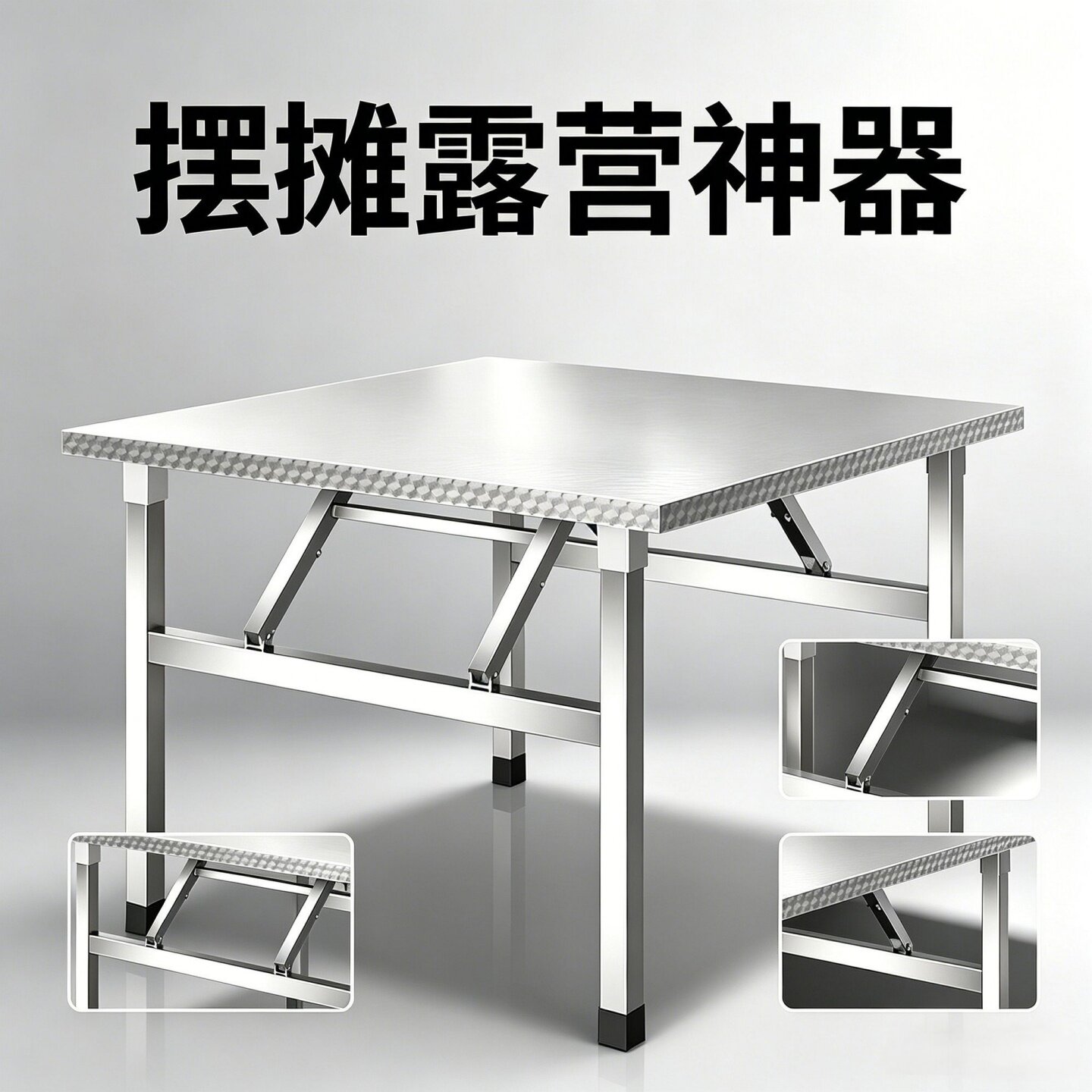 简易不锈钢可折叠桌子烧烤店摆摊吃饭桌大排档学习桌出租房长方桌