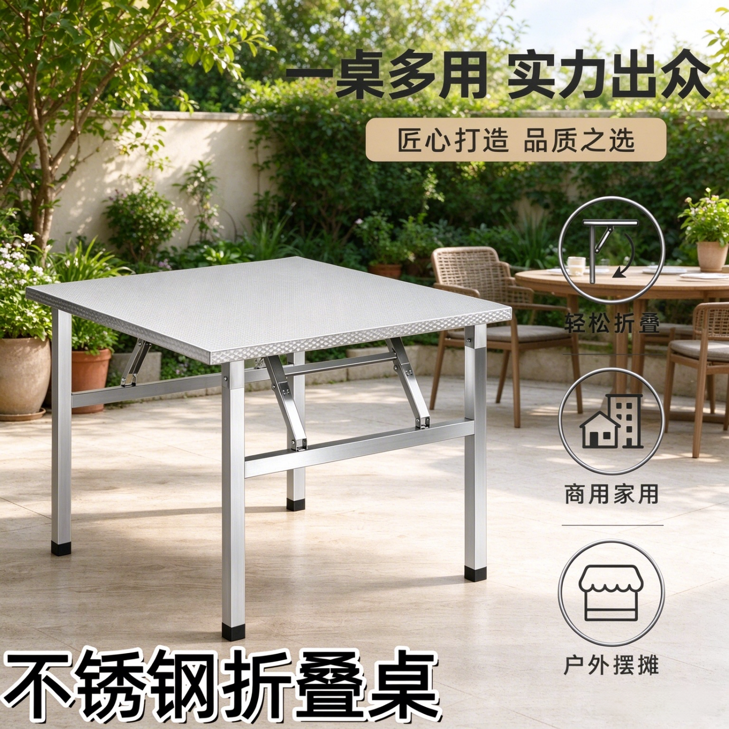便携式不锈钢折叠桌摆地摊烧烤桌出租房吃饭桌四方桌学习桌长方桌