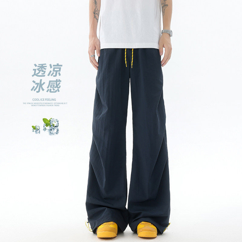 YUXIAN余闲逼格工作室兔先森男装吕小虎东京衣柜垂感冰丝休闲长裤图片