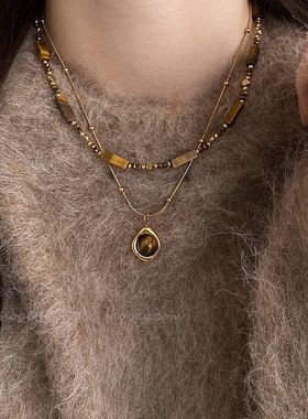 。秋冬天然贝壳爱心项链女手工串珠毛衣链小众轻奢法式精致锁骨链