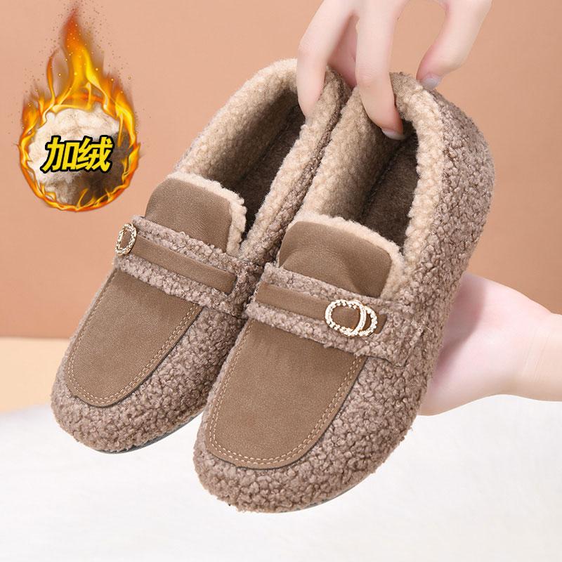2024新款豆豆鞋女冬季毛毛鞋外穿加绒保暖二棉鞋老北京布鞋妈妈鞋