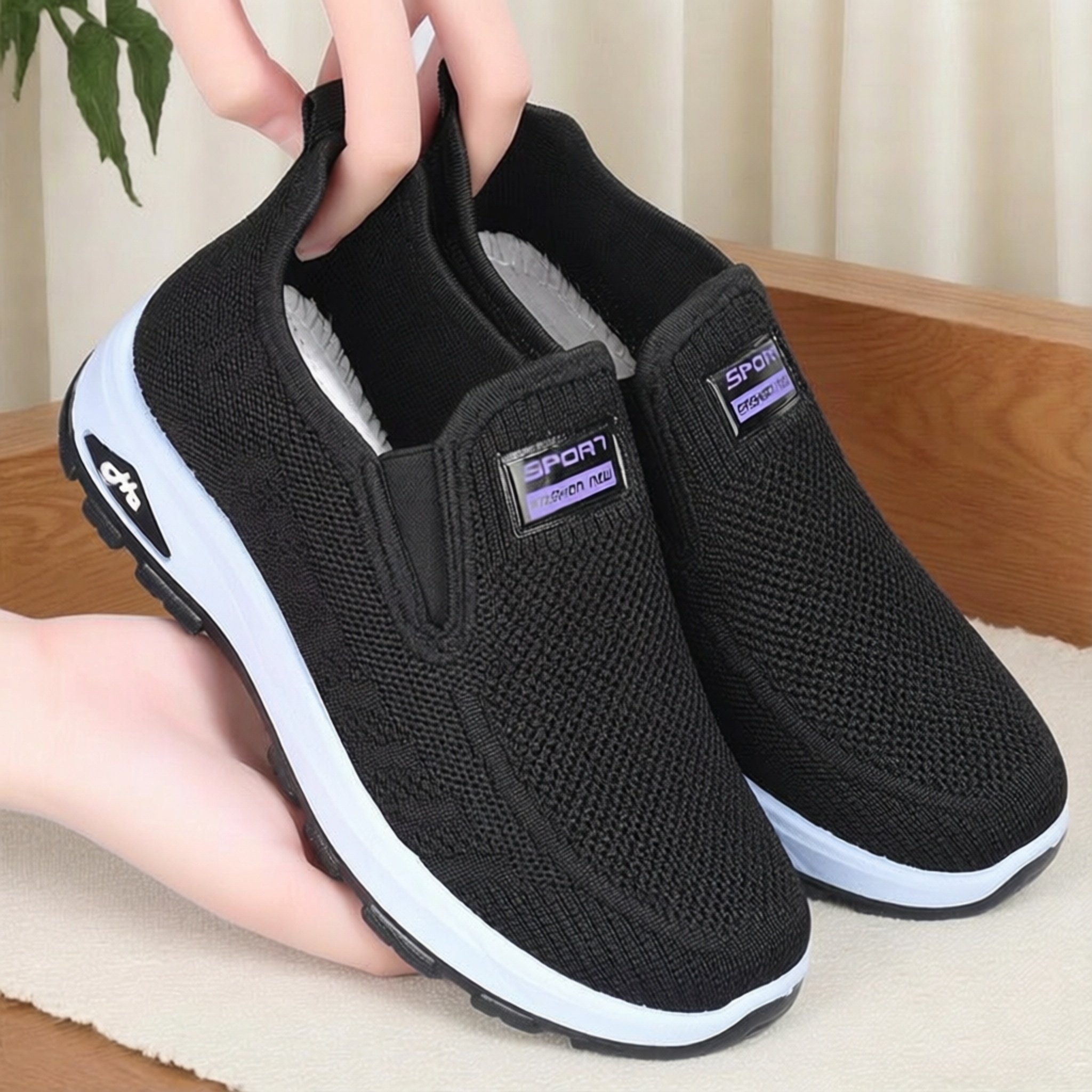 休闲飞织网面中老年健步鞋女一脚蹬防滑软底舒适妈妈鞋老北京布鞋,女鞋,健步鞋,淘宝优惠券,粉丝福利购,淘宝优惠卷